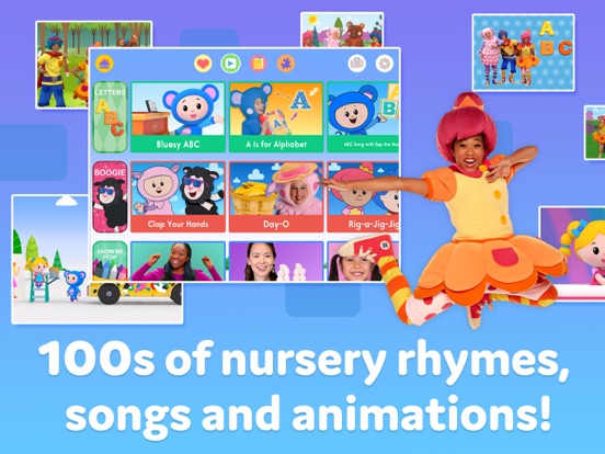 Mother Goose Club App screenshot — home and characters