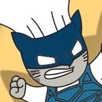 Fat Cat brand mark — grey tabby in blue mask and white chef’s hat, fist raised